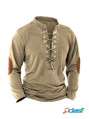 Mens Retro Lace Up Casual T-Shirt