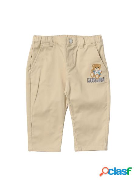 Moschino pantaloni da neonato con stampa orsetto sabbia