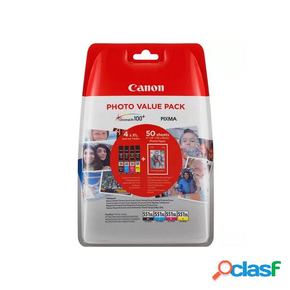 Multipack Cli-551Bk-C-M-Y 6443B006 + 50 Fogli Photo 10X15