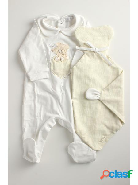 NANAN set tutina con orsetto in cotone dou dou BIANCO