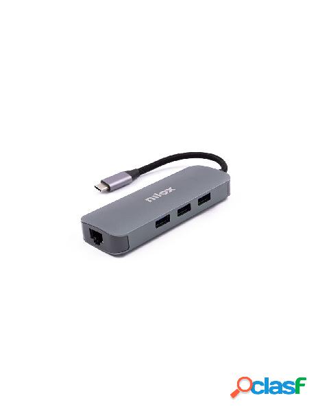 Nilox dock type c 3 usb 3.0, hdmi + hdmi + vga, usb c, rj45