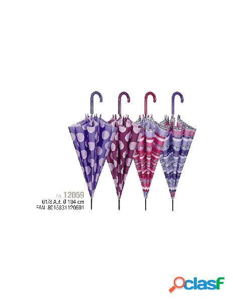 Ombrello donna 61cm automatico rigato e pois