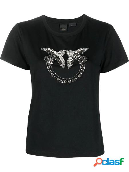 PINKO T-shirt con ricamo gioiello del logo Love Birds Nero