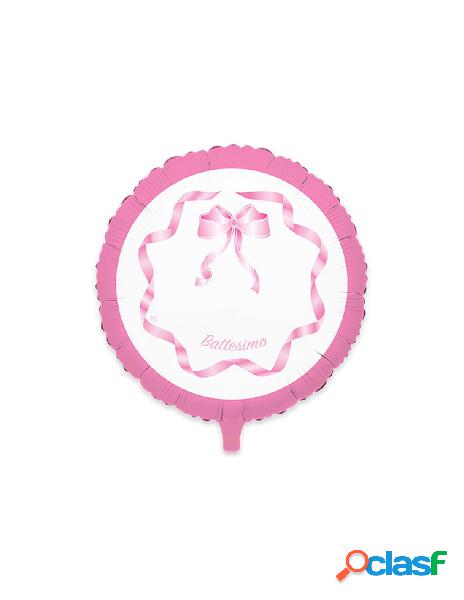 Palloncino mylar tondo cm.60 battesimo rosa (24)