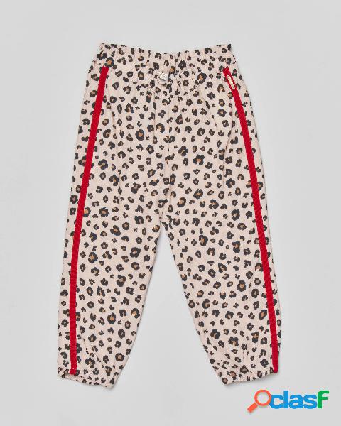 Pantalone animalier in viscosa con elastico in vita e bande