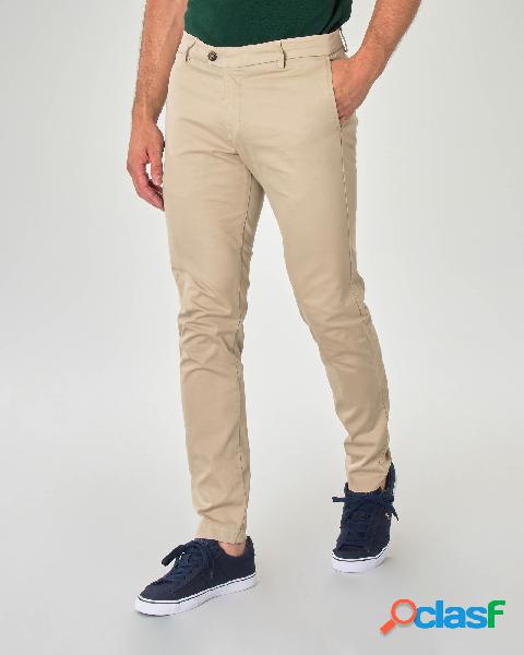 Pantalone chino beige in tricotina di cotone stretch
