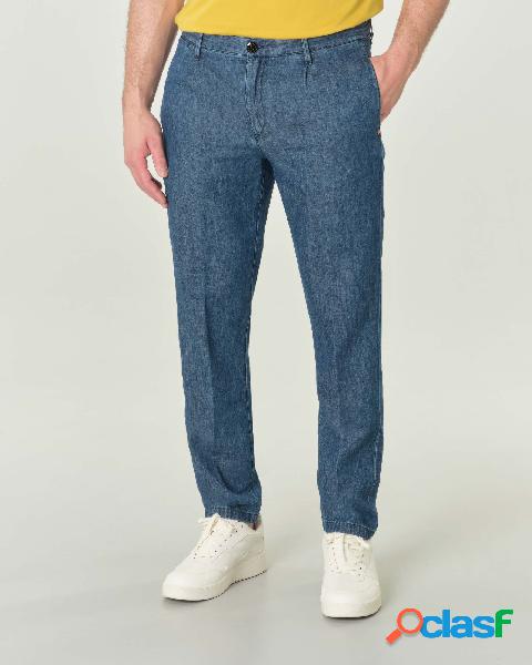 Pantalone chino in denim di misto cotone e lino