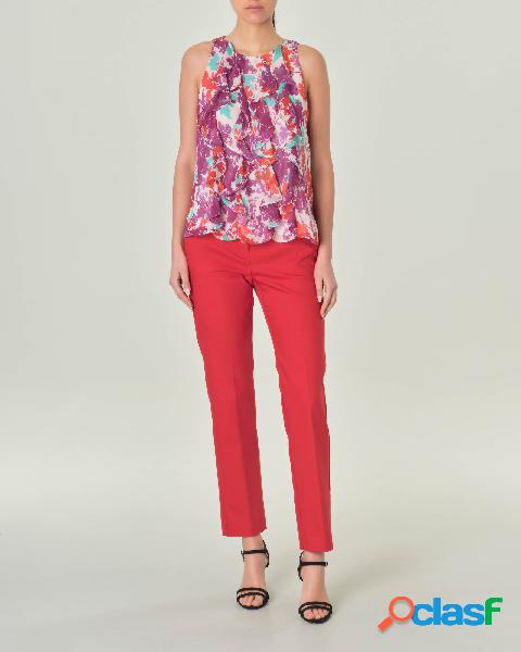 Pantaloni rossi in tessuto di misto cotone stretch con piega
