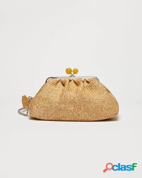 Pasticcino bag in rafia naturale medium size con chiusura in
