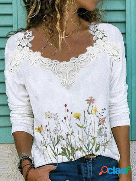 Piante Cotone miscele Girocollo Maniche Lunghe T-shirt
