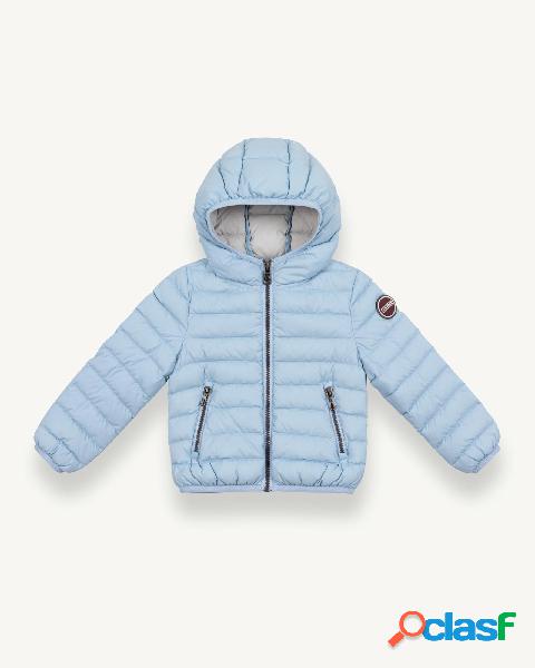 Piumino azzurro in nylon con cappuccio fisso 18-36 mesi