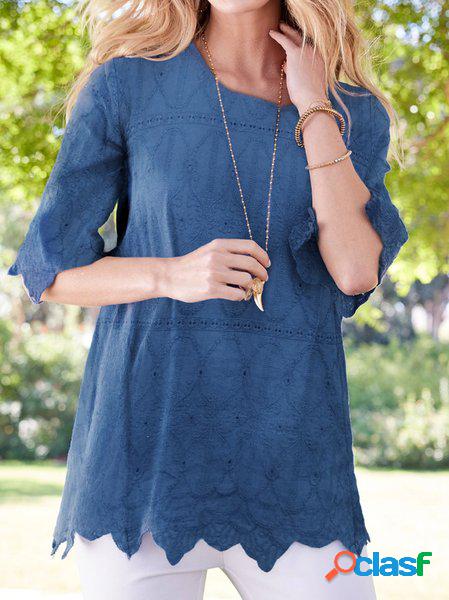 Pizzo Casuale Girocollo Tinta unita Camicia