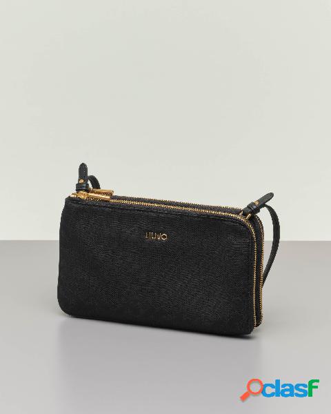 Pochette a doppio scompato in tela nera monogrammato con