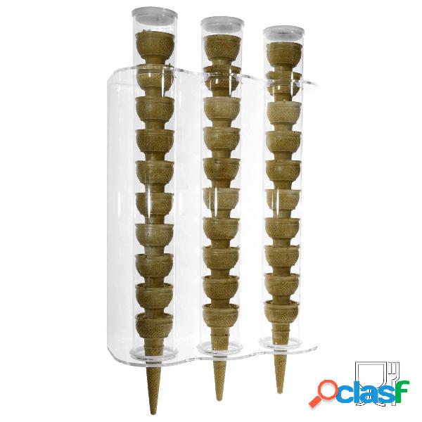 Porta coni gelato in plexiglas da parete a 3 colone Tubo