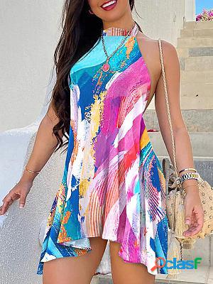 Printed Backless Tie Shift Dresses