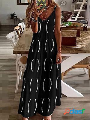 Printed Loose Relaxed Long Strap Maxi Dress