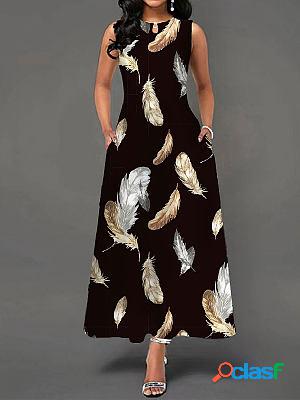 Printed Sleeveless Fashion V-neck Loose Floral Maxi Dresses