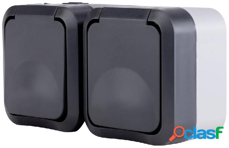 REV Completo Presa doppia AquaStorm Grigio chiaro, Nero