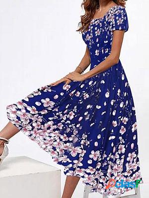 Round Neck Casual Floral Print Short Sleeve Maxi Dress
