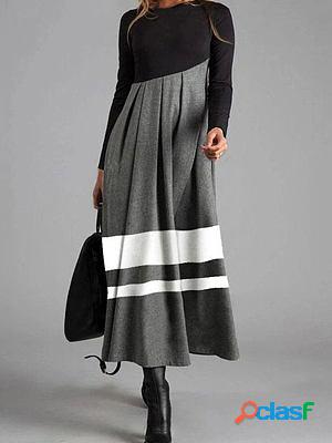 Round Neck Casual Loose Geometric Print Long Sleeve Maxi