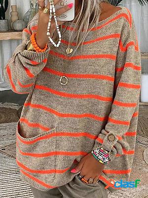 Round Neck Casual Loose Striped Pullover Sweater