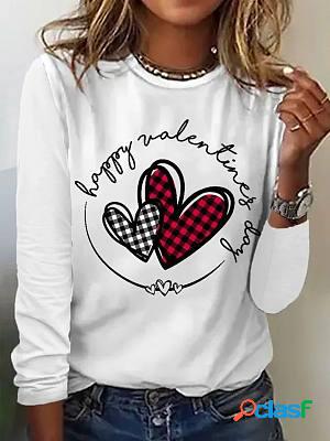 Round Neck Casual Loose Valentines Day Love Print Long