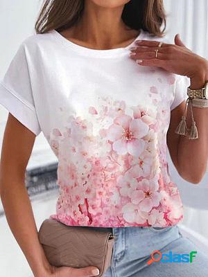 Round Neck Floral Casual Short Sleeve T-shirt