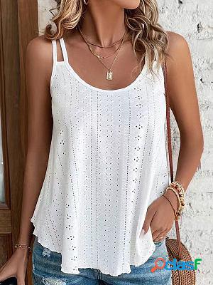 Round Neck Loose Casual Hollow Solid Color Sleeveless