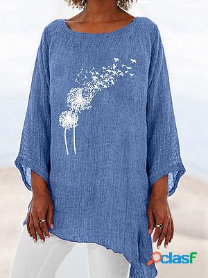 Round Neck Loose Dandelion Print Sun Protection Long Sleeve