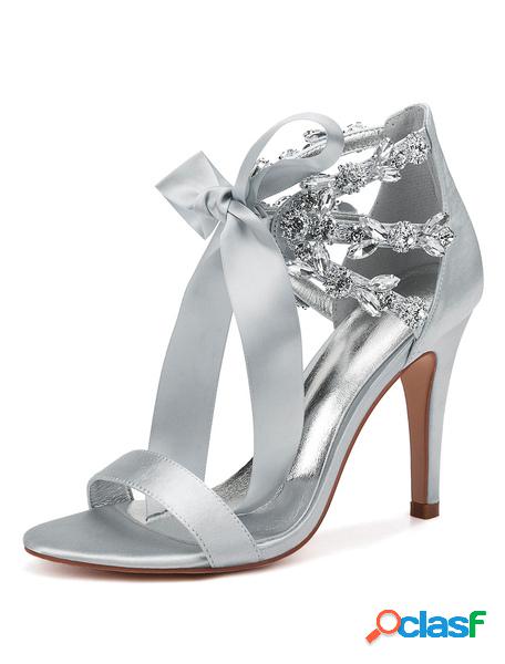 Scarpe da sposa in raso Red Open Toe Strass Lace Up Scarpe