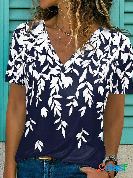 Scollo a V Casuale Sciolto Jersey T-shirt
