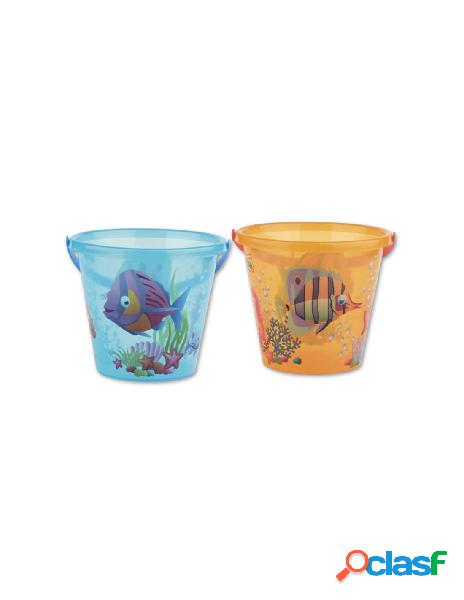 Secchio diam. 19 cm trasparente colorato decoro crazy fish -