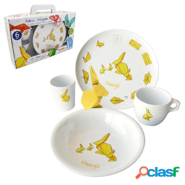 Set Pappa Conigli Origami in melamina composto da 4 pezzi in