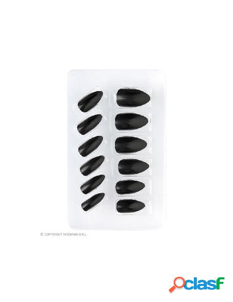 Set da 12 unghie stiletto nere auto-adesive