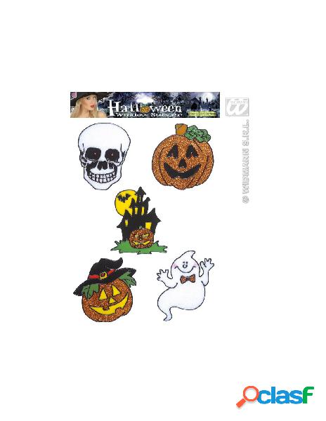 Set da 5 vetrofanie halloween glitter assortite 13 cm