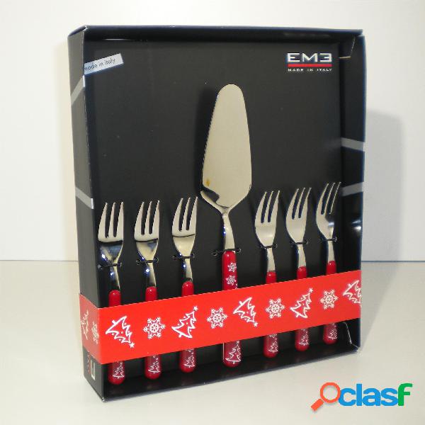 Set da Dolce Forchettine + Paletta 7 pezzi BRIO ROSSO Natale
