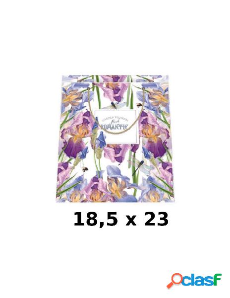 Shoppers fiori iris misura 18,5x23 con manico in corda