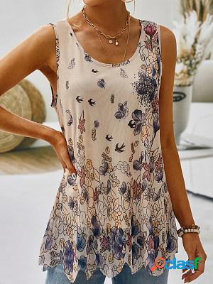 Sleeveless Printed Round Neck Casual Vest