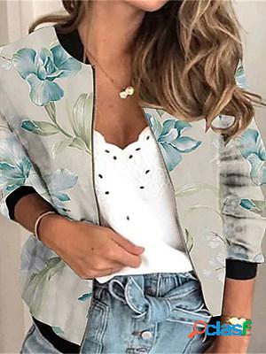 Slouchy Floral Print Zip-Up Collar Jacket