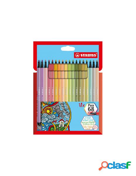 Stabilo pen 68 astuccio in cartone con 18 nuovi colori