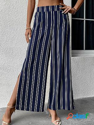 Striped Commuter Slit High Waist Wide Leg Casual Pants