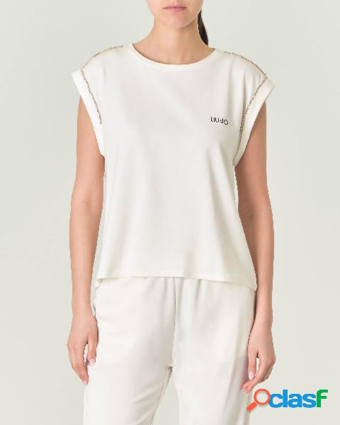 T-shirt bianca in cotone stretch con maniche ad aletta