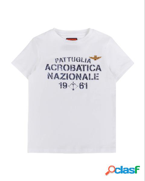 T-shirt bianca mezza manica con stampa scritta Pattuglia