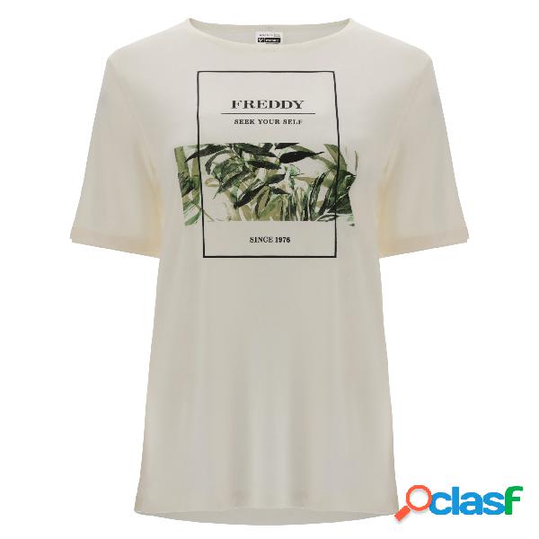 T-shirt comfort in fibra vegetale con stampa tropical