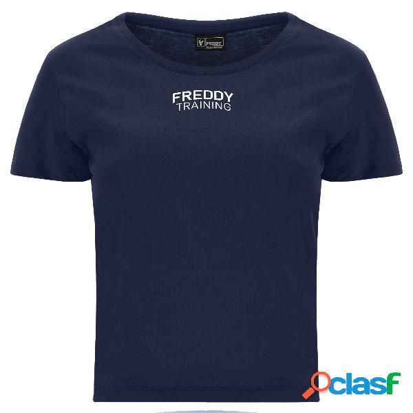 T-shirt cropped slim fit con stampa oro chiaro
