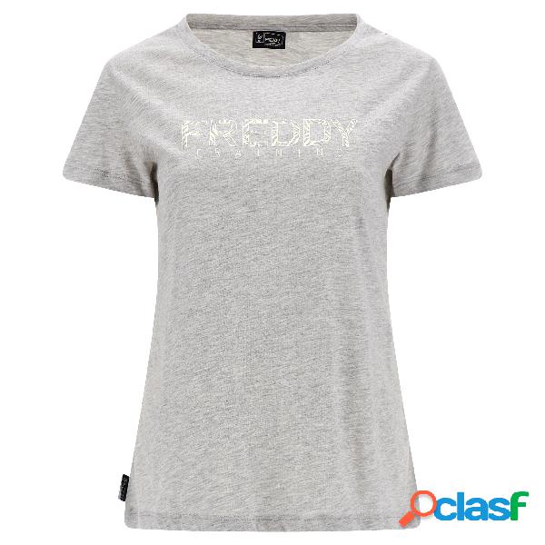 T-shirt in jersey mélange stampa oro chiaro texture foliage