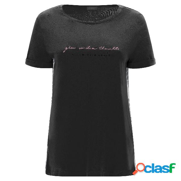 T-shirt stampa oro rosa e inserto posteriore floreale beige