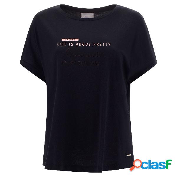 T-shirt stampa oro rosa inserto posteriore fantasia in tono