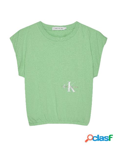 T-shirt verde menta in cotone con manica ad aletta ed