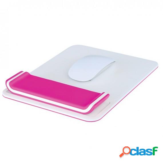 Tappetino mouse Ergo Wow con poggiapolsi - bianco/fucsia -